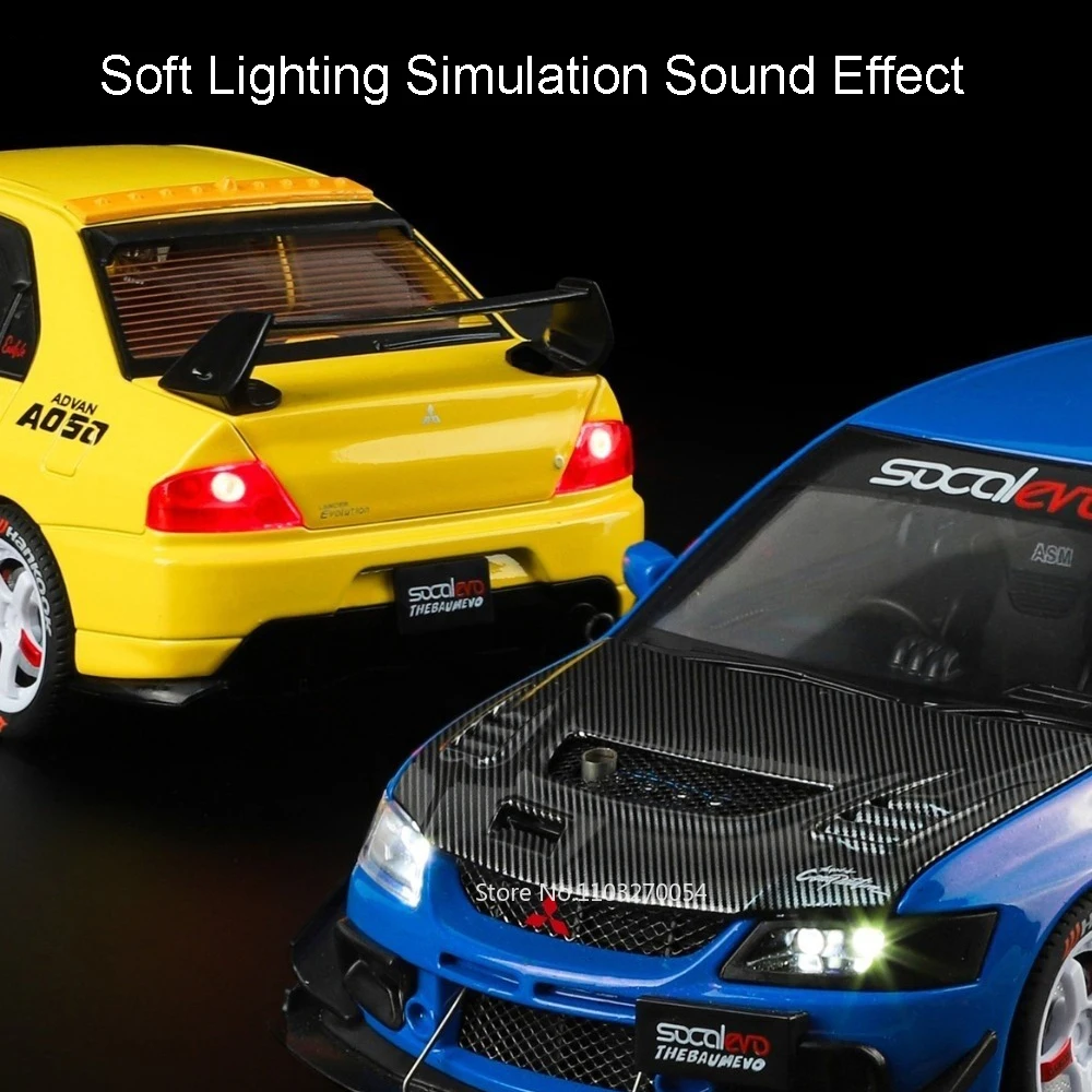1:24 Mitsubishi Lancer Evolution IX modelo de aleación Diecast coche de juguete absorción de impacto sonido luz extraíble vehículo decoración de escritorio