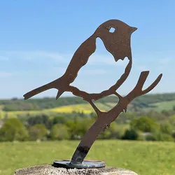 Metal Bird Silhouette with Rusty, Rusty Birds Decoration, Metal Bird Statue, Lifelike Bird Garden Ornament Silhouette Art Garden