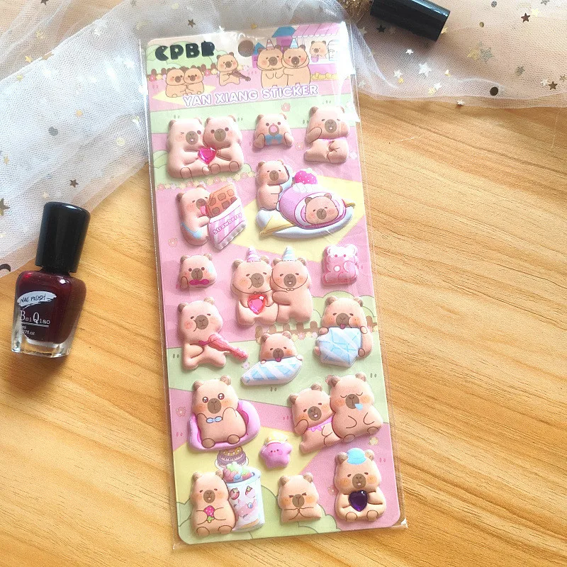4 Pcs Capybara Cubs Kids' Cartoon Soft High-Foam Stickers - Super Raised, Cute & Adorable, Removable Adhesive, Perfect