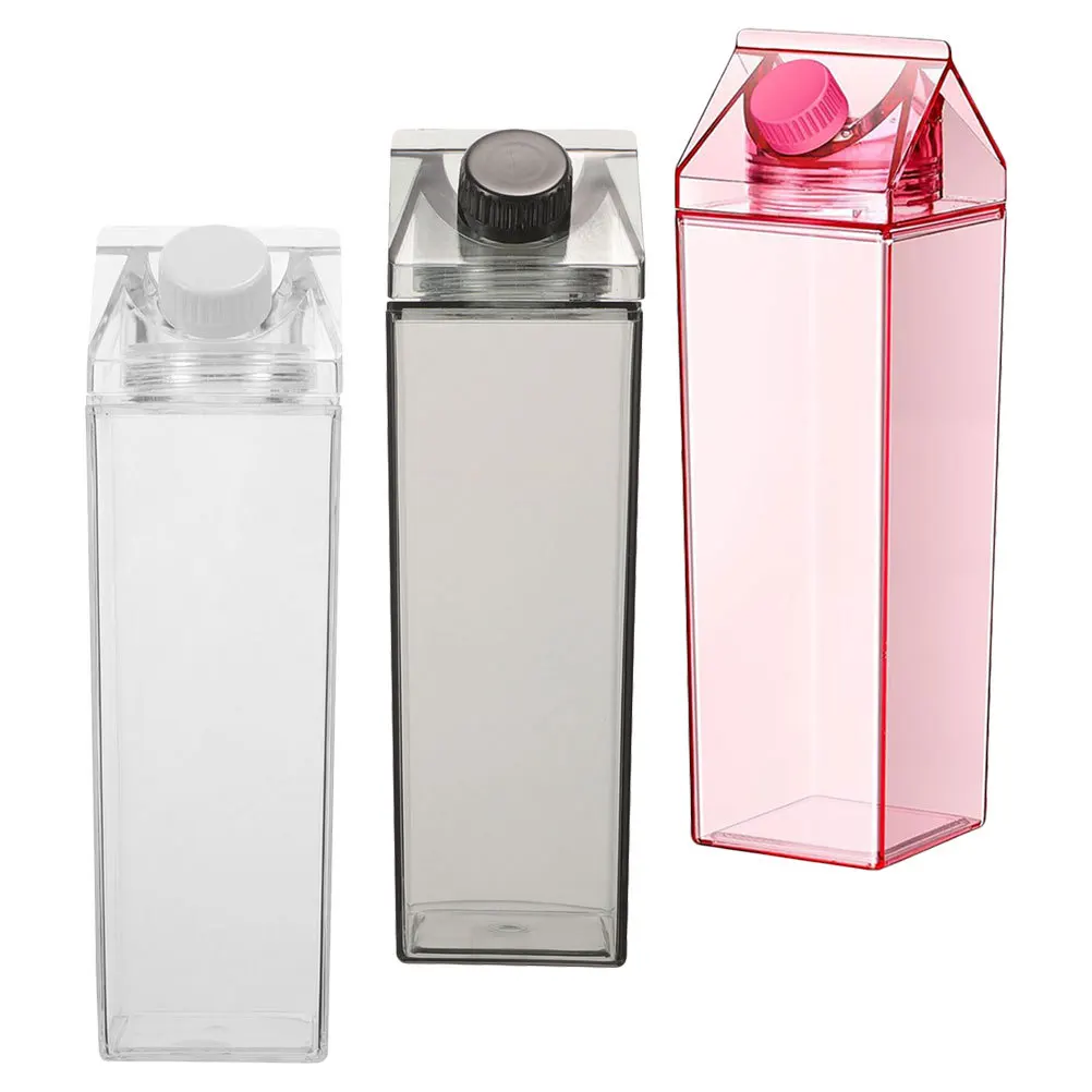 

3Pcs 500ml Reusable Milk Carton Containers Clear Leakproof Square Juice Jugs for Travel Gym Office Outdoors Box Milk