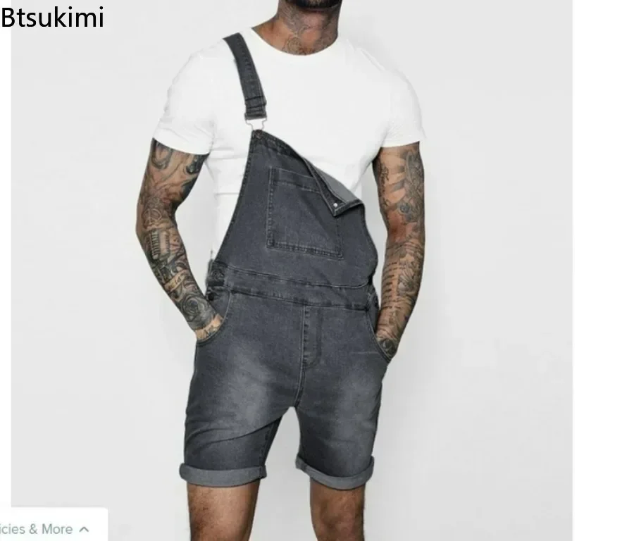 2024 Fashion Jumpsuit for Men Multi-Pocket Baggy Denim Strap Shorts Trend Streetwear Loose Casual One Piece Overalls Man Rompers