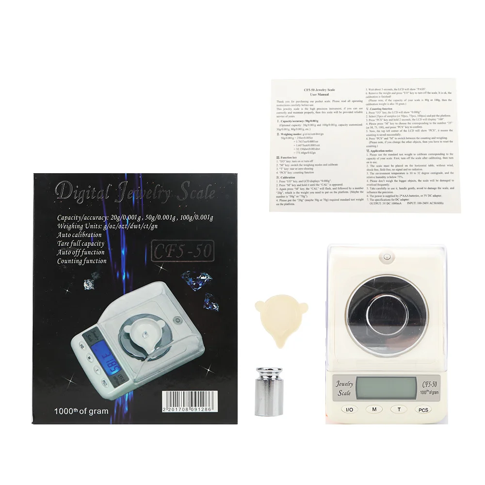 50g 0.001g Jewelry Scale Diamond Gem Carat Digital Electronic Scales Counting Function Portable High Precision