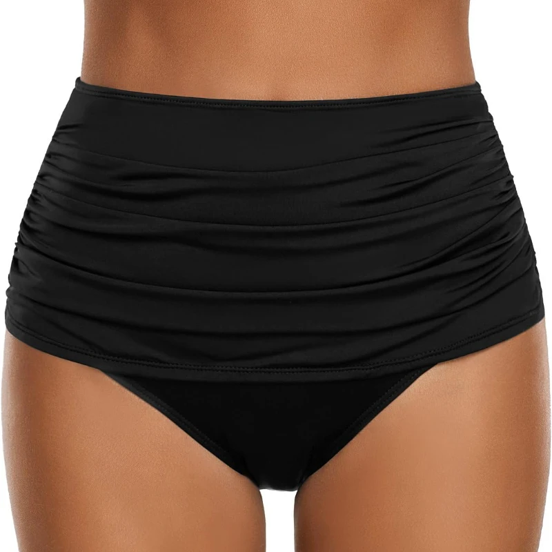 Cuecas de banho tankini de biquíni franzido com cintura alta feminina, cintura elástica, confortável de usar