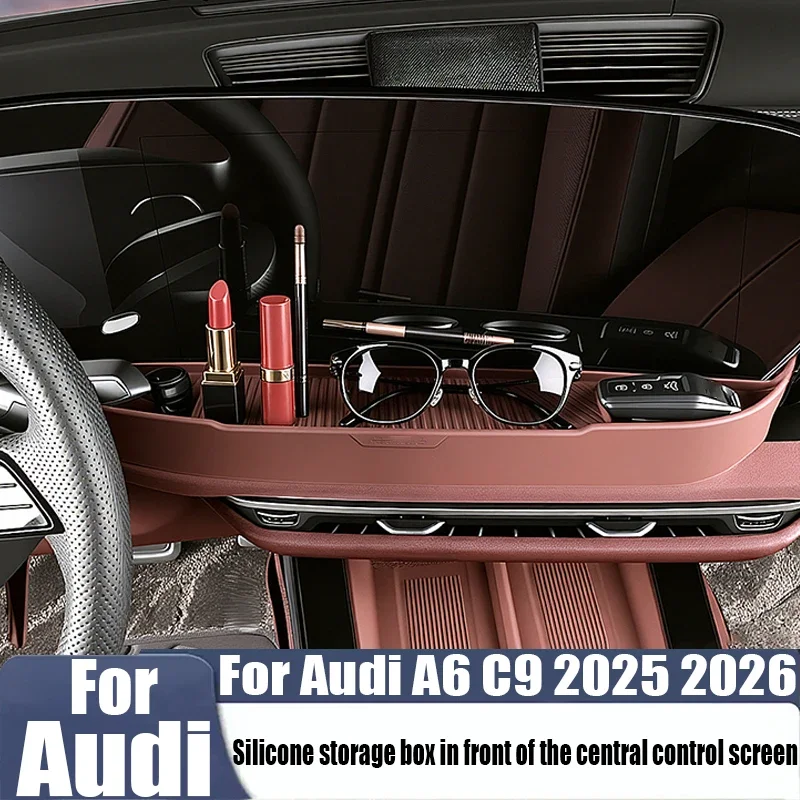 For Audi A6 C9 2025 2026 Silicone Center Console Screen Front Storage Box Car Interior Organizer Accessories