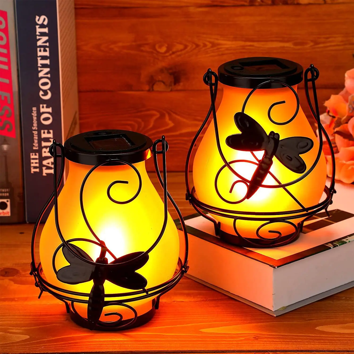 Solar Flame Light Hummingbird Dragonfly butterfly Frosted Glass Lantern Outdoor Courtyard Garden Atmosphere Decor Hanging Light