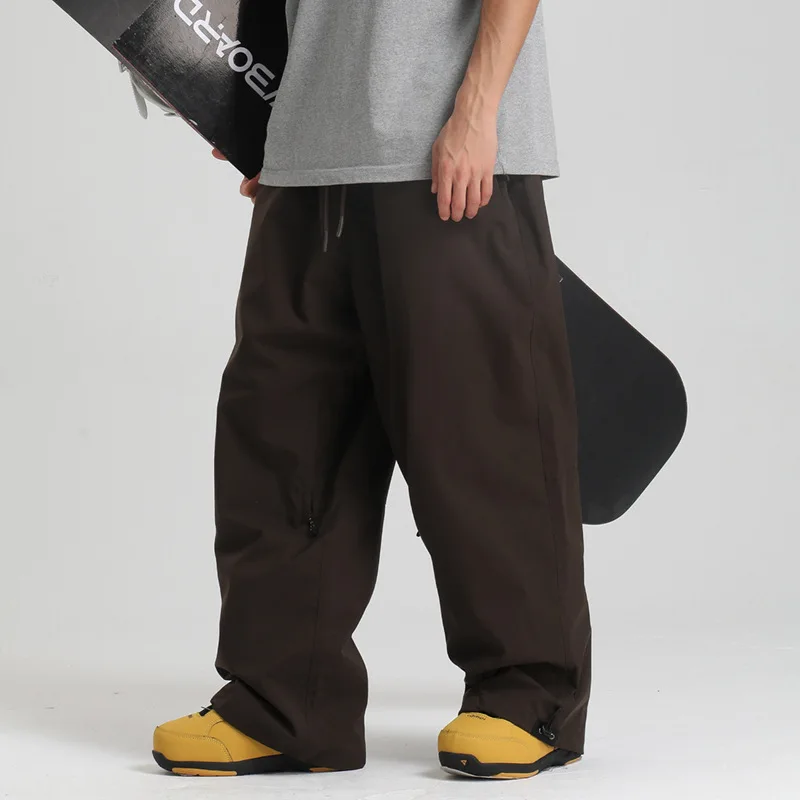 New Ski Pants Men's Loose Veneer Windproof Waterproof Breathable Wide-leg Tooling Solid Color Ski Pants Women's