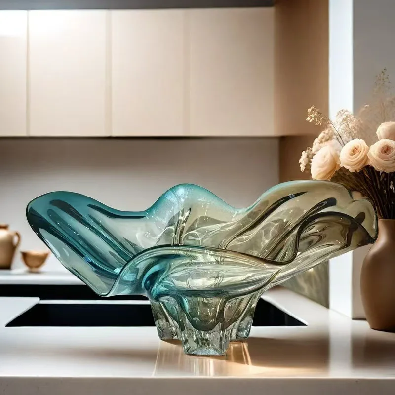 PZ Modern thickened glass fruit bowl living room coffee table dining table top creative glass storage tray ornament