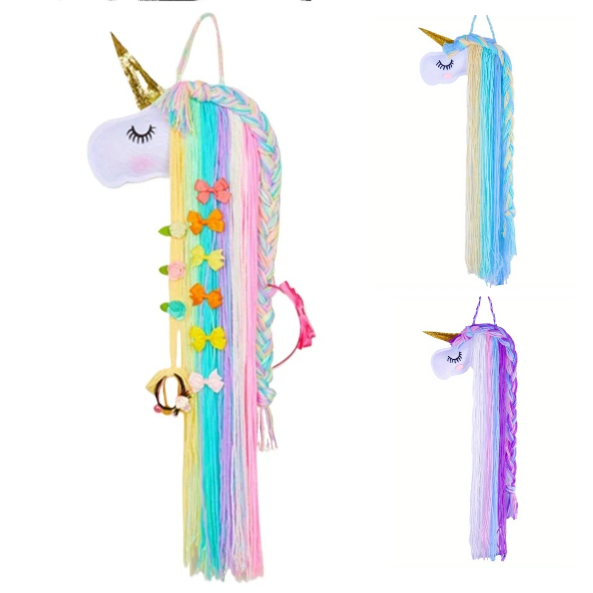 Unicorn Colorful Wall Hanging Hair Clips Organizer Hair Bow Holder Women Headband Storage Hanger for Girls Room Home Decoration