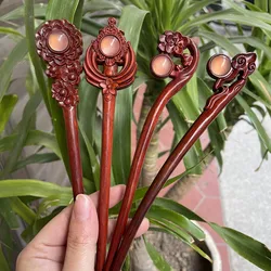 Xiaoye Purple Sandalwood Retro Elegant Chinese Knot Wood Tassel Hairpin Women Girl Antique Hair Stick Hair Clip New Year Hanfu
