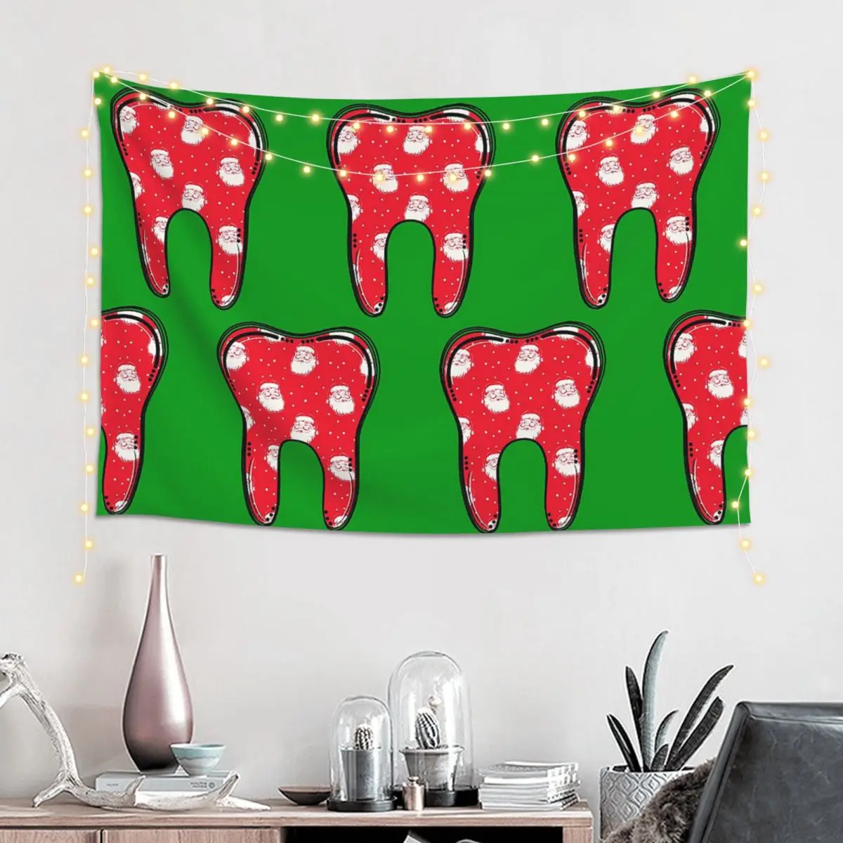 Christmas Tooth Dentist Dental Assistant Hygienist Dentistry Teeth Tapestry Wall Hanging Aesthetic Home Decoration Tapestries