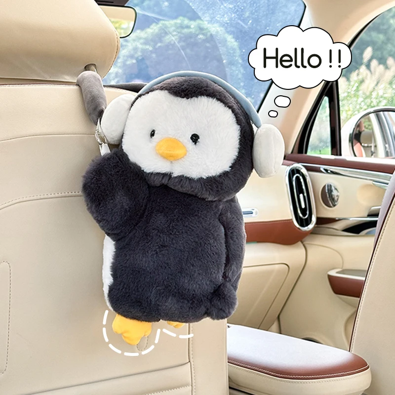 2025 New Party Plush Penguin Paper Towel Box Cute Cartoon Smoking Paper Towel Car Woman Seat Hanging Style - view 5