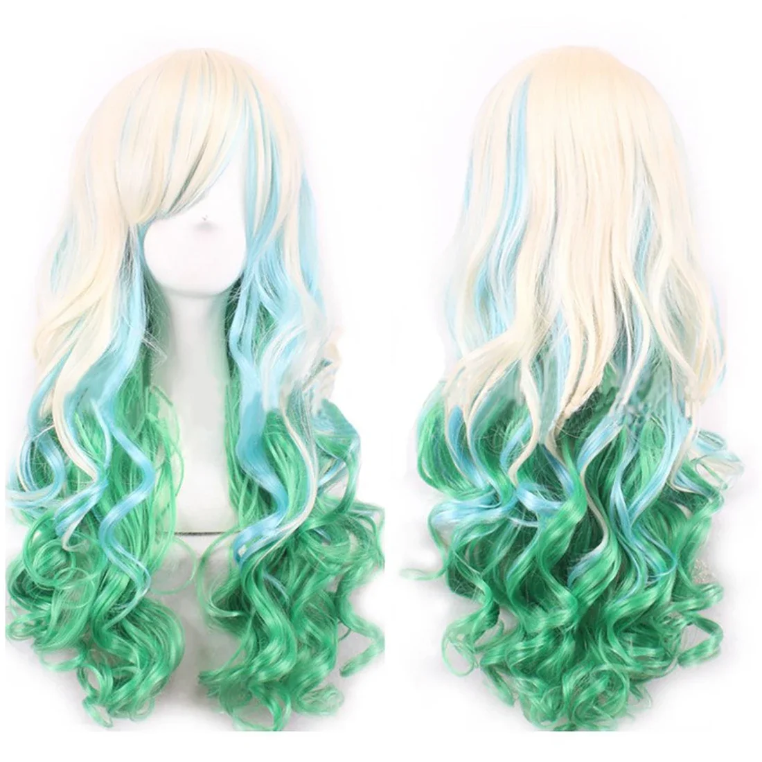 Peluca de pelo sintético Ombre Rainbow Cosplay con flequillo rojo amarillo púrpura verde azul pelucas para mujeres negras