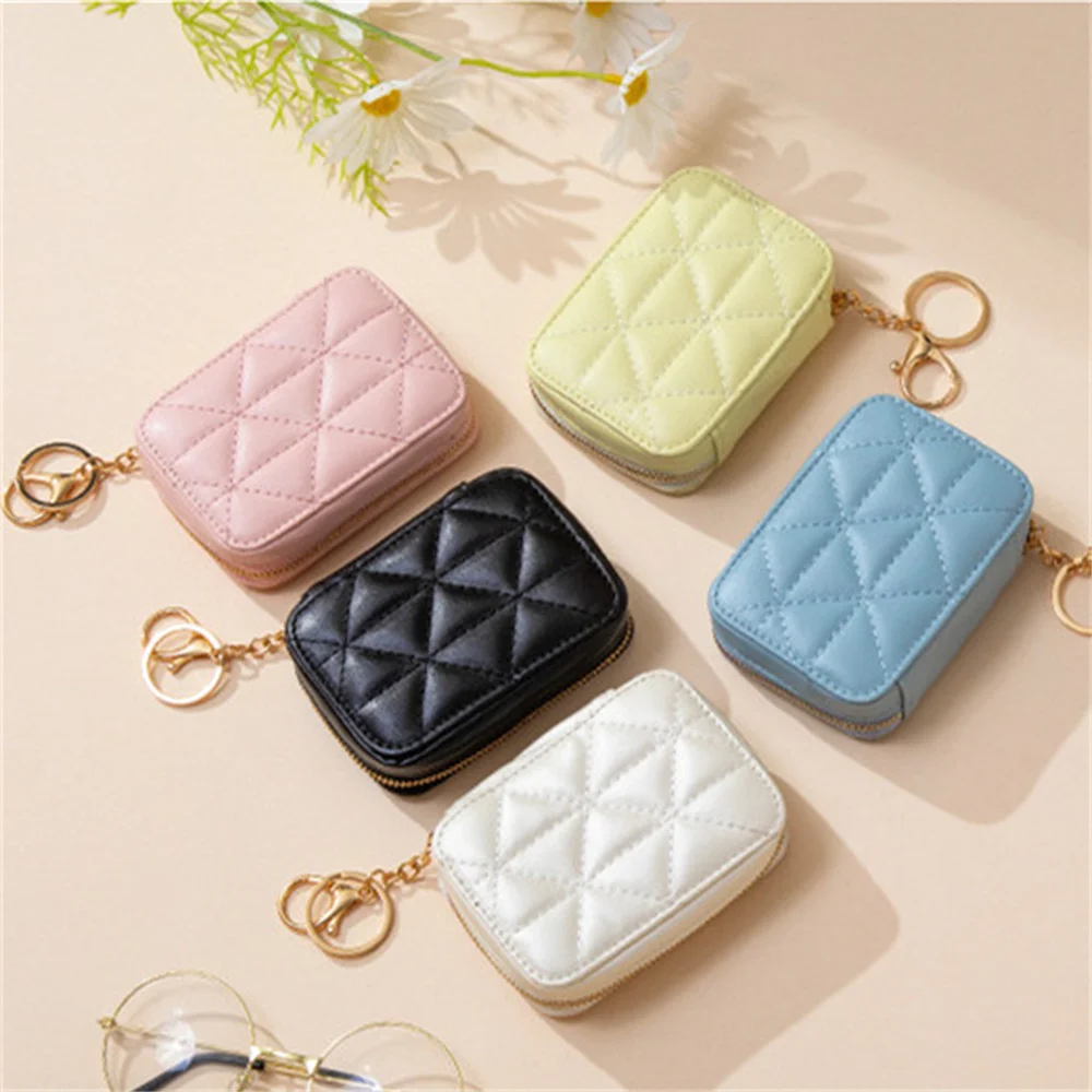 PU Leather Mini Cosmetic Bag With Mirror Women Lipstick Bag Travel Makeup Case Purse Organizer Pocket Coin Wallet Card Holder