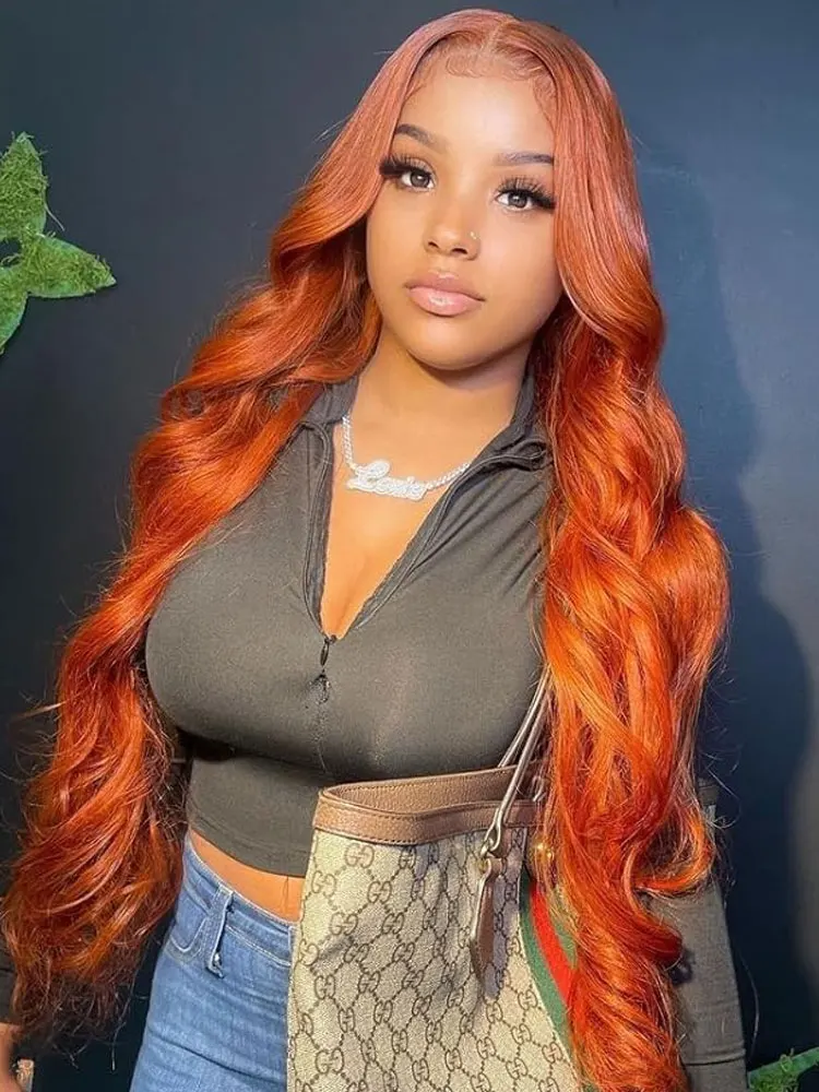 Glueless Orange Ginger HD Lace Front Human Hair Wigs Body Wave Pre Plucked Red 99J Brown #4 13X4 HD Lace Frontal Wigs Human Hair