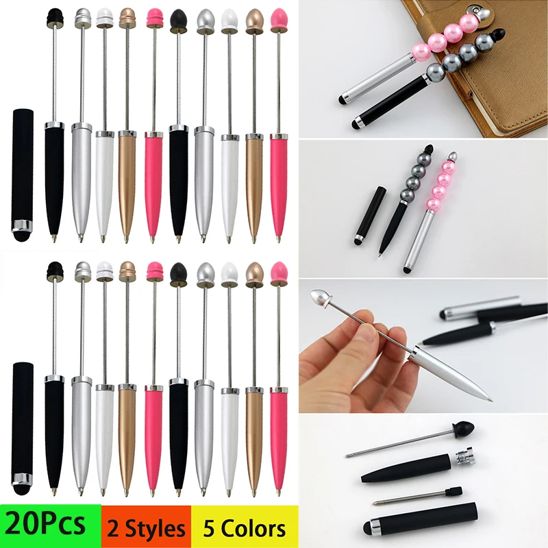 20Pcs 3 In 1 DIY Beaded Stylus Pens Bead Ballpoint Pens Beadable Pen Office Craft Ballpoint Pens