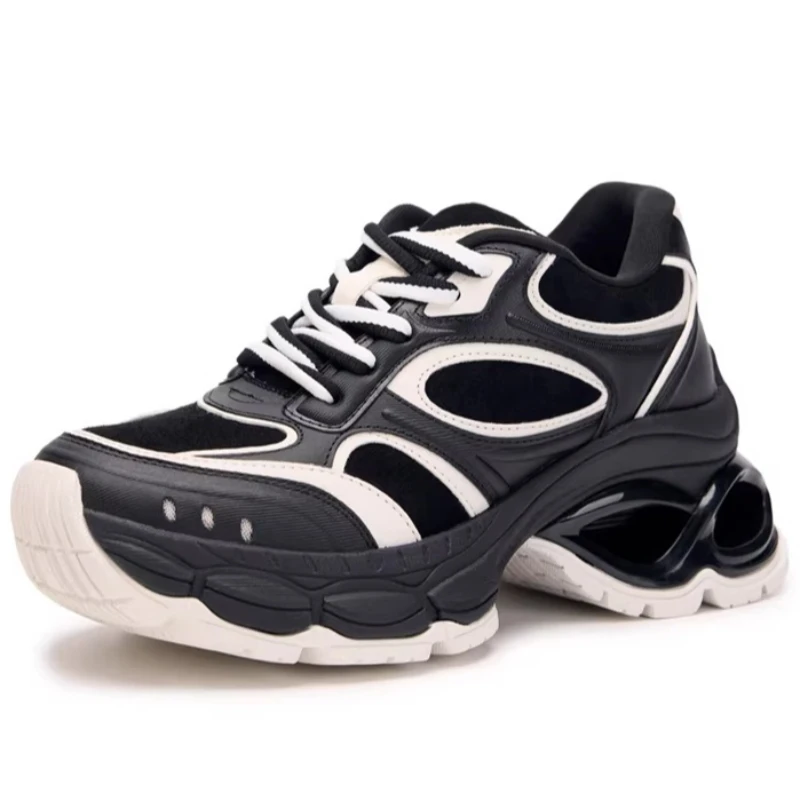 

Chunky Sneakers Dad Shoes for Women's Leather Fashion Thick Sole Height Increasing Shoes Comfortable Color Blocking Casual Shoes