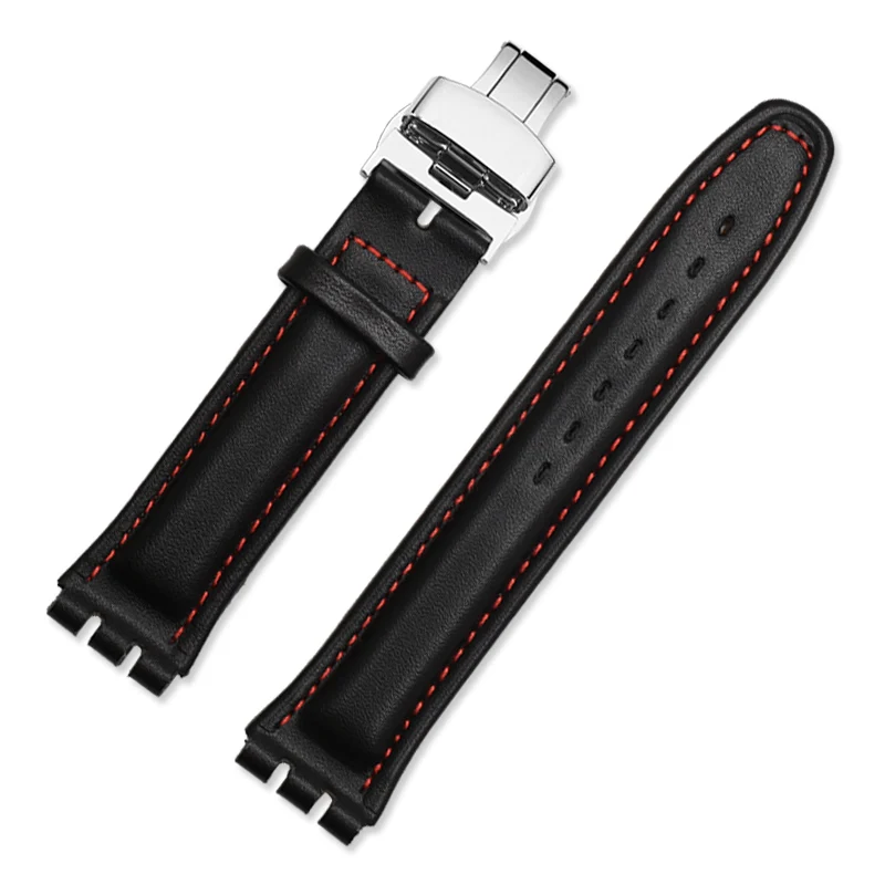 For Swatch Genuine leather Watch strap 17mm19mm Watch band men\'s women\'s watchband Red white pink blue steel buckle accessories