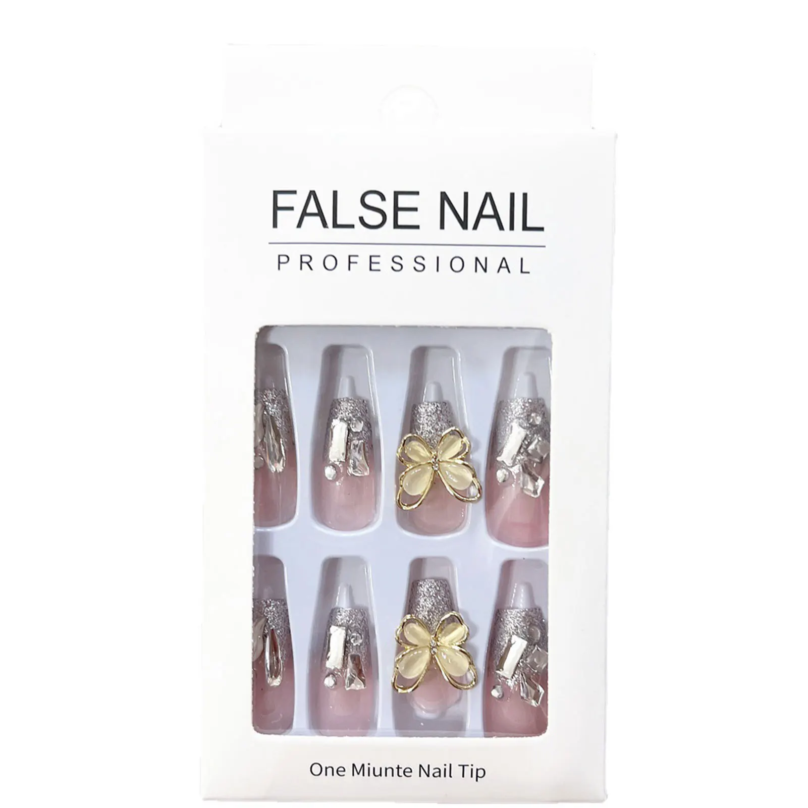 Extremely Flash Butterfly Fake Nails Durable Full Cover Nail Art Long False Nails for Emphasizing Delicate Hands