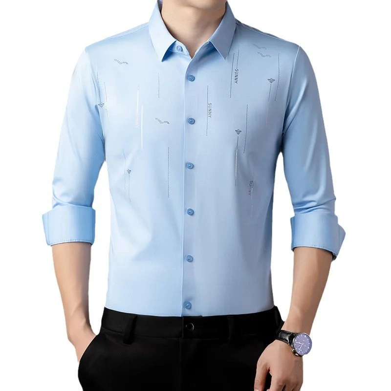 New long-sleeved shirts Four Seasons Young Men seamless casual printing business men shirt，camisa casual hombre， vetement hom，