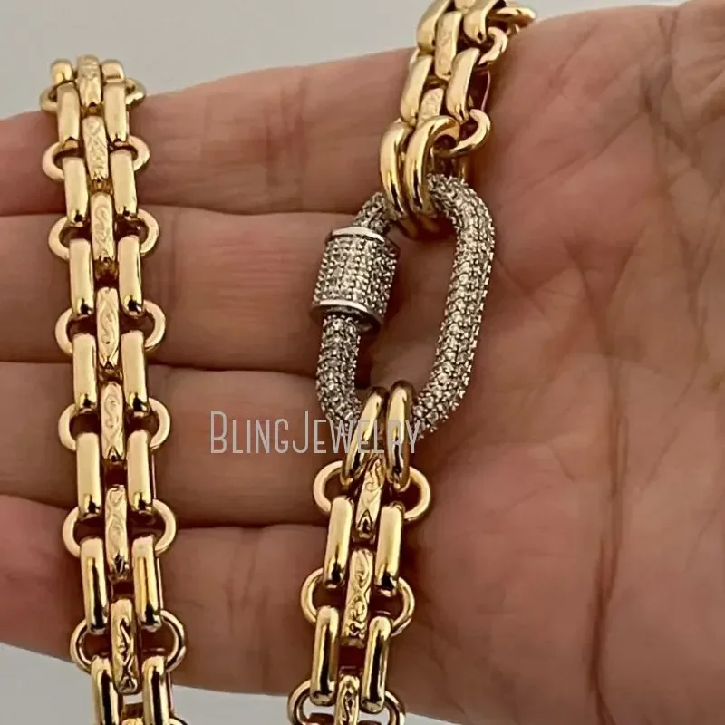 Imagem -02 - Colar de Corrente Multilink para Mulheres Carabiner cz Strass Parafuso Fecho de Bloqueio Gargantilha Acessório Designer Jóias em Aço Inoxidável 10 Pcs