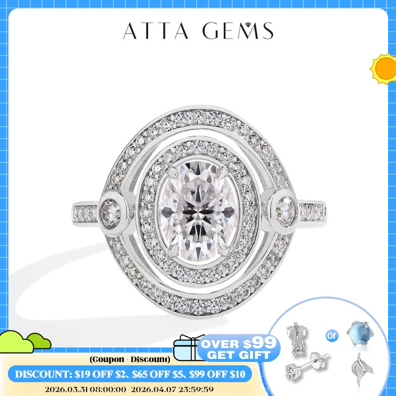 

ATTAGEMS кольца из стерлингового серебра 925 пробы с муассанитом для женщин овальной огранки 1,5 карата с бриллиантами помолвка свадебные украшения подарок с сертификатом