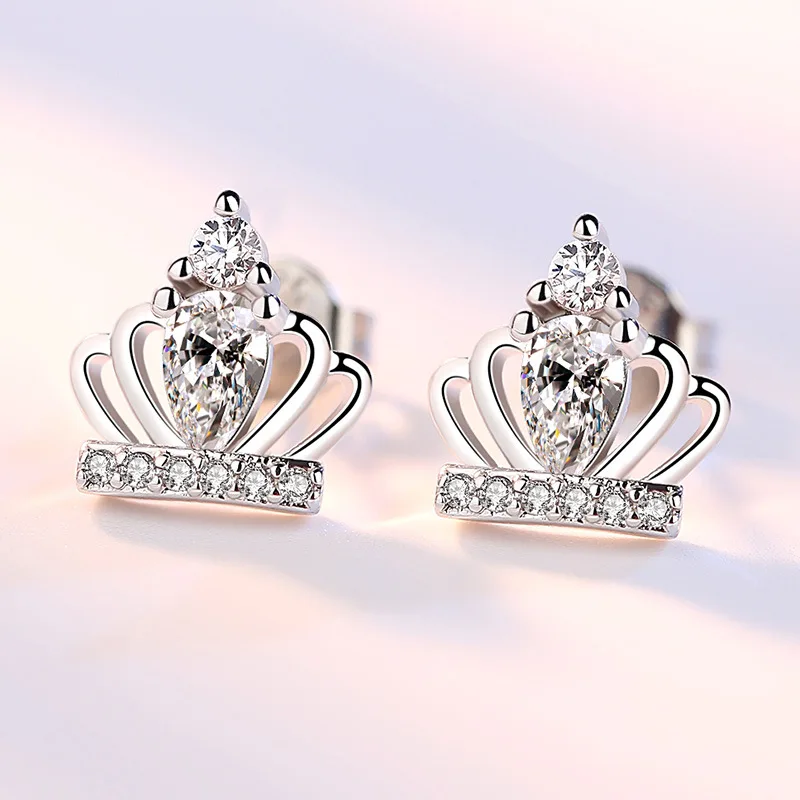 Sterling Silver Color Shinning Crown Ear-Sticks Women\'s Earrings Fashion Jewelry