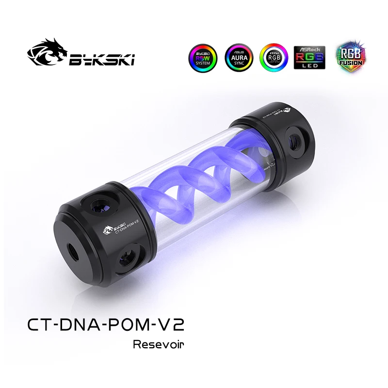 Bykski Length 190/ 260mm 50mm Diameter Reservoir POM+Acrylic Double Helix T-Virus Cylindrical Water-Cooled Tank CT-DNA-POM-V2