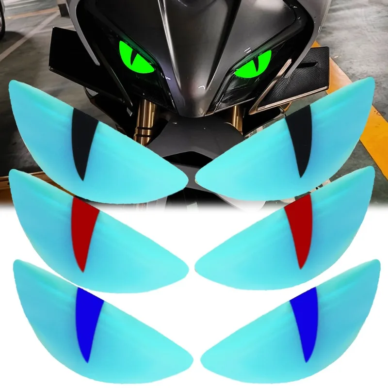 Par de pegatinas luminosas de ojo de diablo para coche, motocicleta, vehículo eléctrico, calcomanía reflectante, pegamento de goteo, estilo impermeable, brillo nocturno, 7x25cm