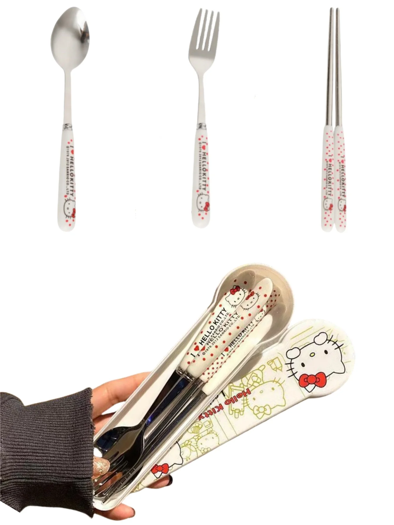 

4pcs/set Sanrio Hello Kittys Stainless Steel Cutlery Set have box - Portable Cute Spoon And Fork, Suitable For Travel