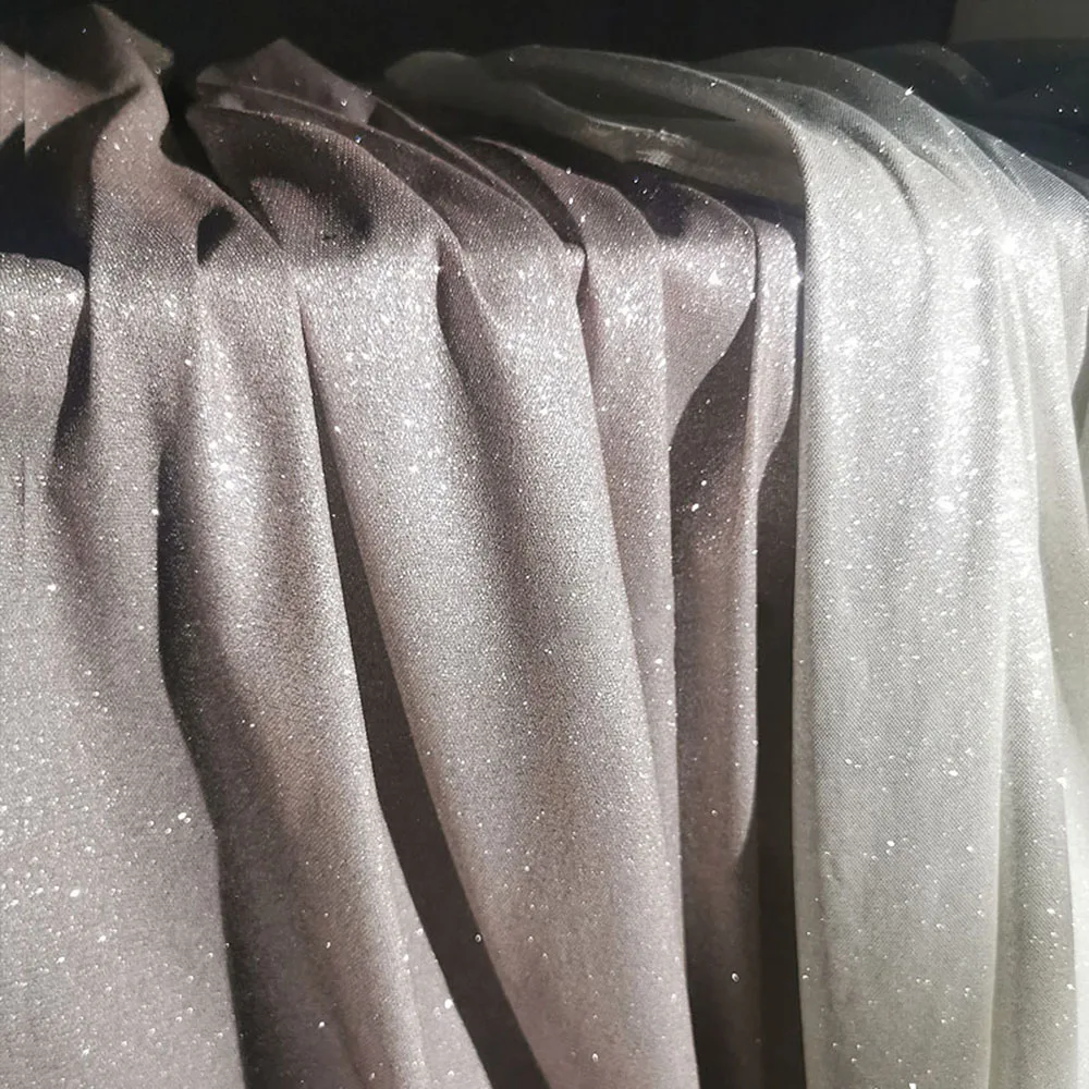

Super Glitter Silver Powder Cloth Knitted Drooping Fabric Starry Stage Wedding Dress Fabric Designer Fabric DIY Sewing Accessori