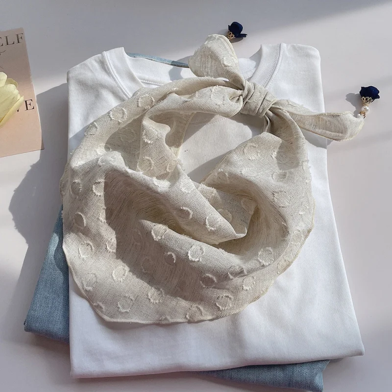 

Изысканный женский шарф из 100% льна, летний жаккардовый шарф с горошком, элегантный маленький шарф на шею, комфортный.