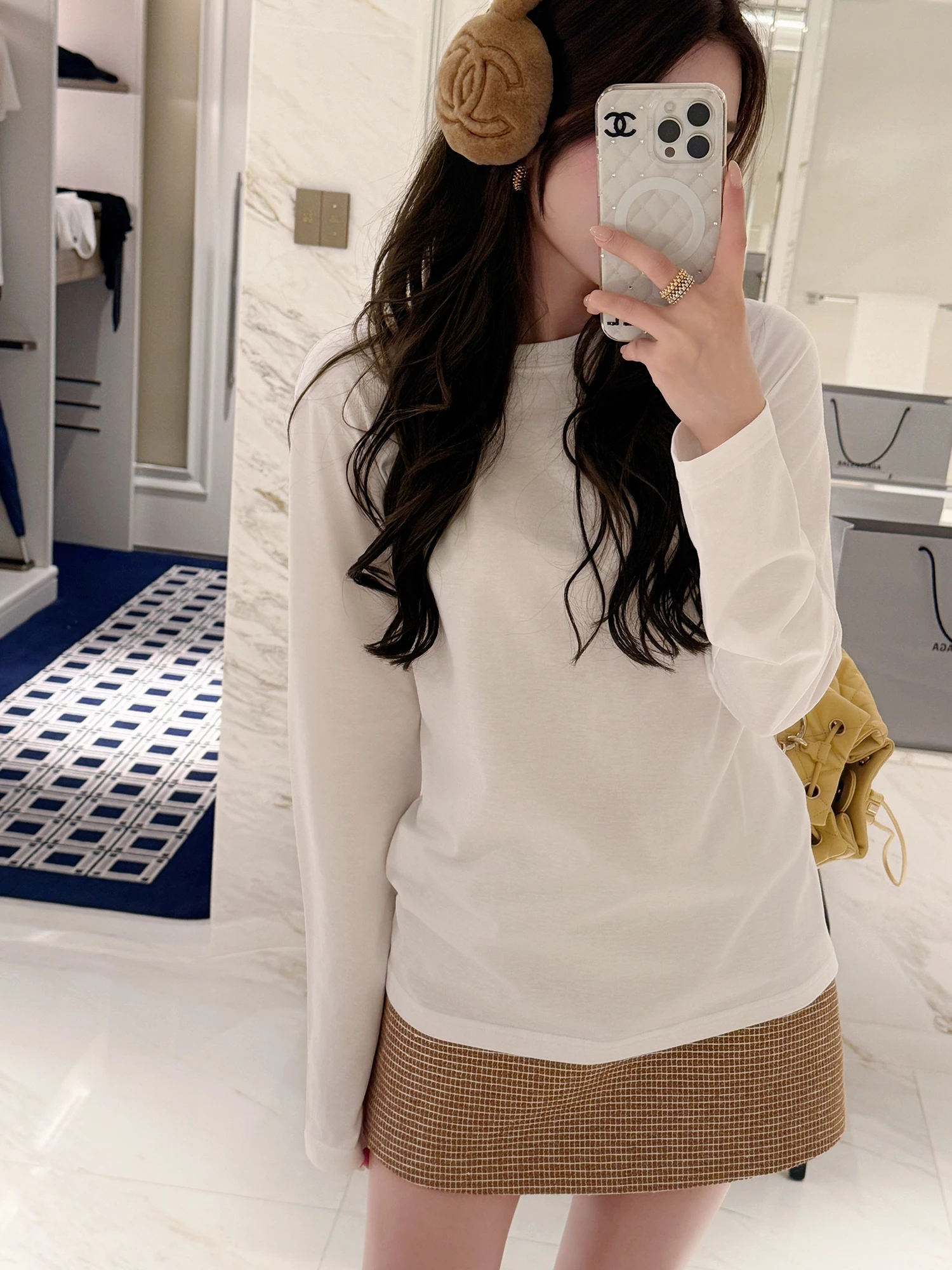 

Rubbit Chic Commuter Sle Loose Fit Pure Cotton Long Sve round Ne T-irt Inner Wear Top for Women Daily Commute