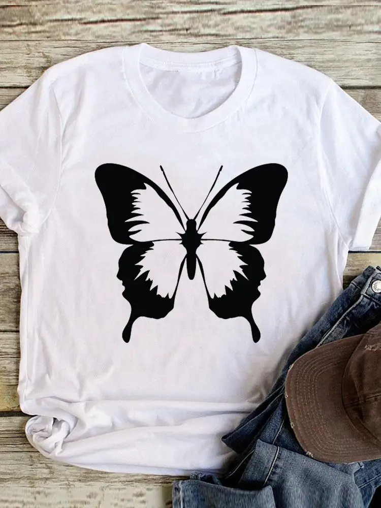 

Short Sleeve Butterfly Lovely New Summer Graphic T Shirt Casual Clothing Fashion Clothes Women Print Tee T-shirt Female Top