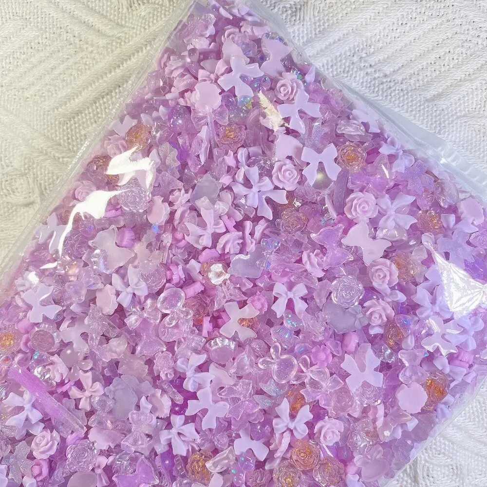 100pcs Nail Charms 3D Resin Butterfly Flower Nail Charms Star Bear Bow Rabbit Animal Shaped Nail Art Multiple Colors Available