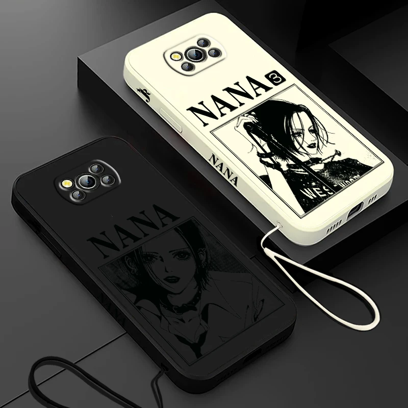 Anime NANA Fashion For Xiaomi Poco Cover For X4 X3 F4 NFC M6 M5 M4 M3 GT S Pro 4G 5G Liquid Left Rope Phone Case