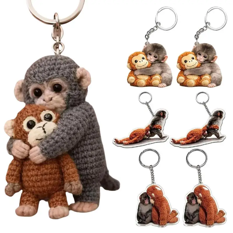 Funny Crochet Punch Monkey Keychain Cute Handmade Monkey Design Series Funny Keyring For Backpack Purse Keys Llavero 열쇠고리