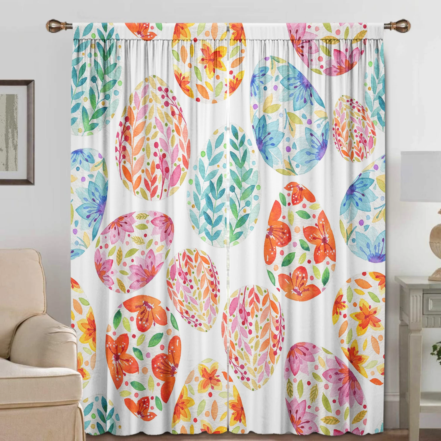 

2PC Curtains With Pole Pocket For Easter, Suitable For Kitchens, Cafes, Living Rooms, Balconies, Gardens