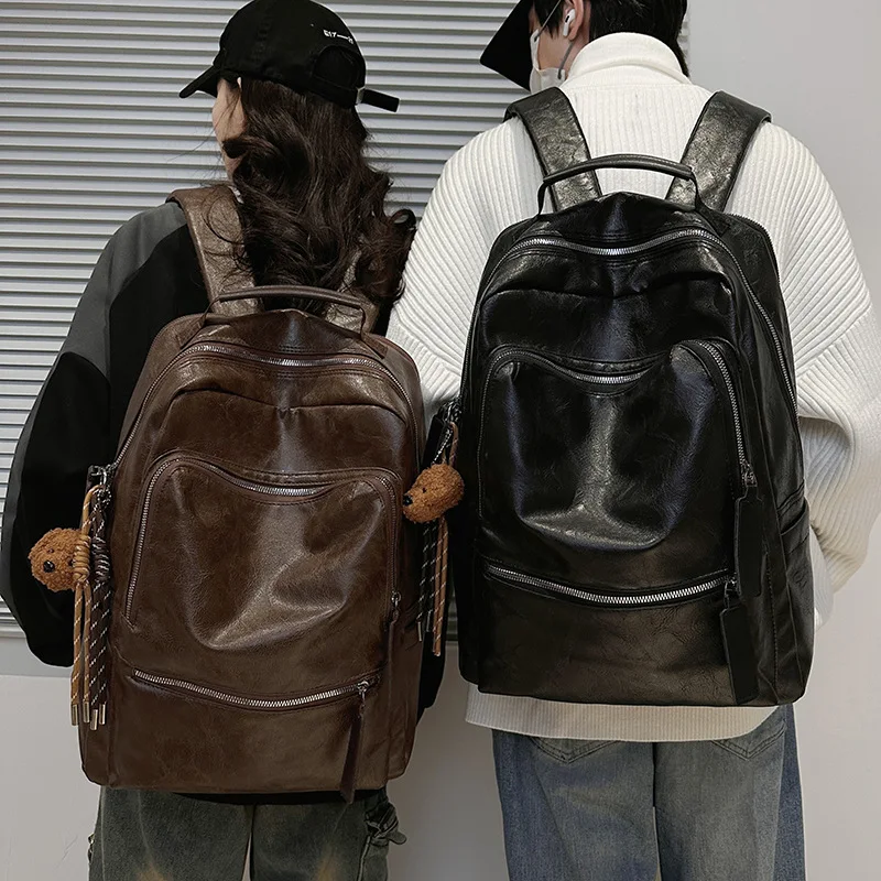 Vintage 2026 New Fashion Faux Leather Backpack, Women Large Capacity Camping Travel Laptop Bag, Retro Soft Leather-like Daypack