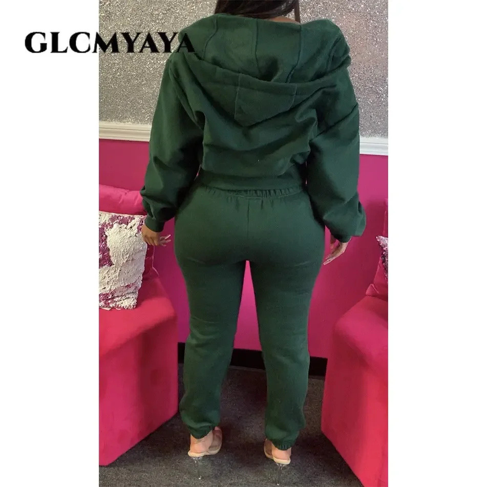 GLCMYAYA 2023 Fashion Women\'s Set Zipper Up Hooded Jacket Jogger Pants Suit Active Wear Tracksuit Two 2 Piece Set Fitness Outfit