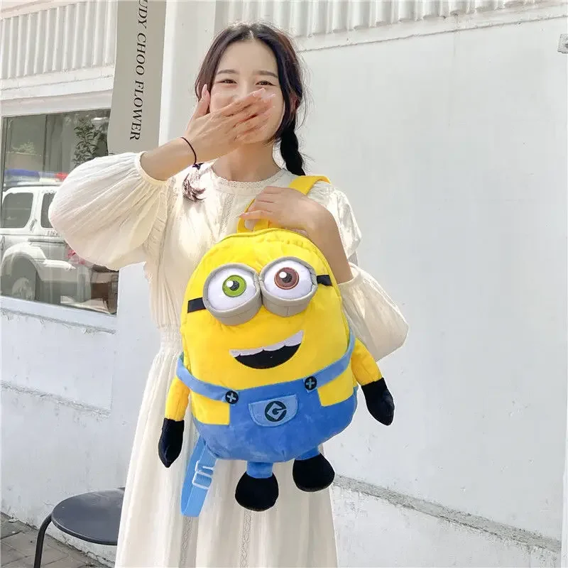 Minion Cartoon Plush SchoolBags Bob Stuart Kevin Kawaii Plush Bag Large Capacity Plush Backpack Handbags Satchel Gifts For Kids