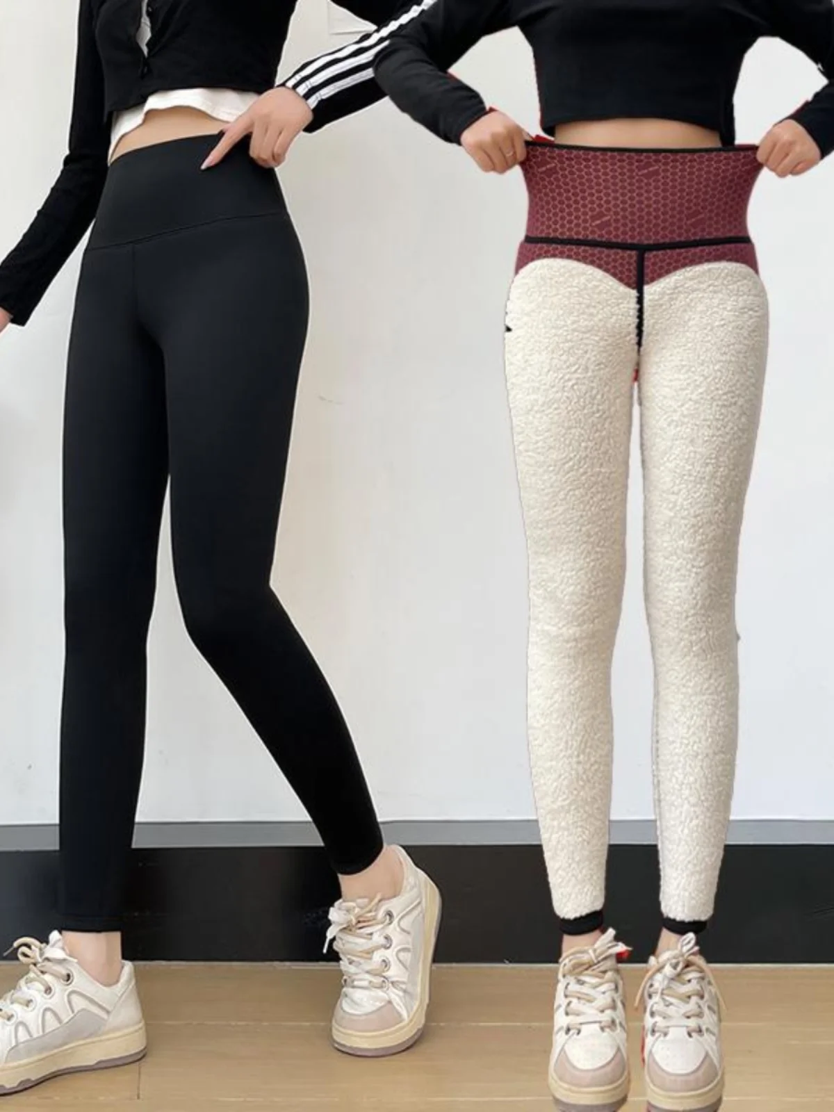 

Lamb Velvet Thiened High Waist Yoga Pants Women's Winter New Sle Slimming Warm Elastic Boting Pants Casual Nine-Piece ...