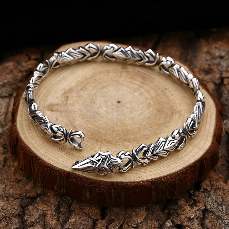 BOCAI S925 Sterling Silver Bracelets for Women Men New Fashion Creative Armor Shape 9mm Bamboo-chain Punk Jewelry