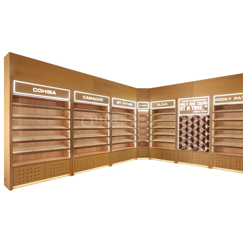Custom. Vintage Custom Solid Wood Shop Display Cigar Humidor Furniture Lighting Display Cabinet Cigar Showroom Display S