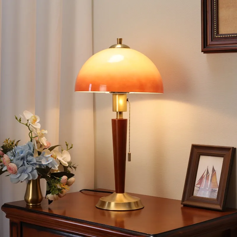 Vintage Bauhaus Wooden Desk Lamps Gradient Color Glass Lampshade Bedroom Bedsides Living Room Study Atmosphere LED Table Lights