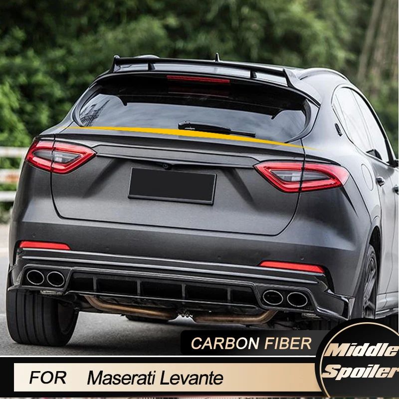 Car Rear Middle Trunk Spoiler Wings For Maserati Levante S Sport Utility 4-Door 2016-2019 Tail Boot Lid Wing Lip Carbon Fiber