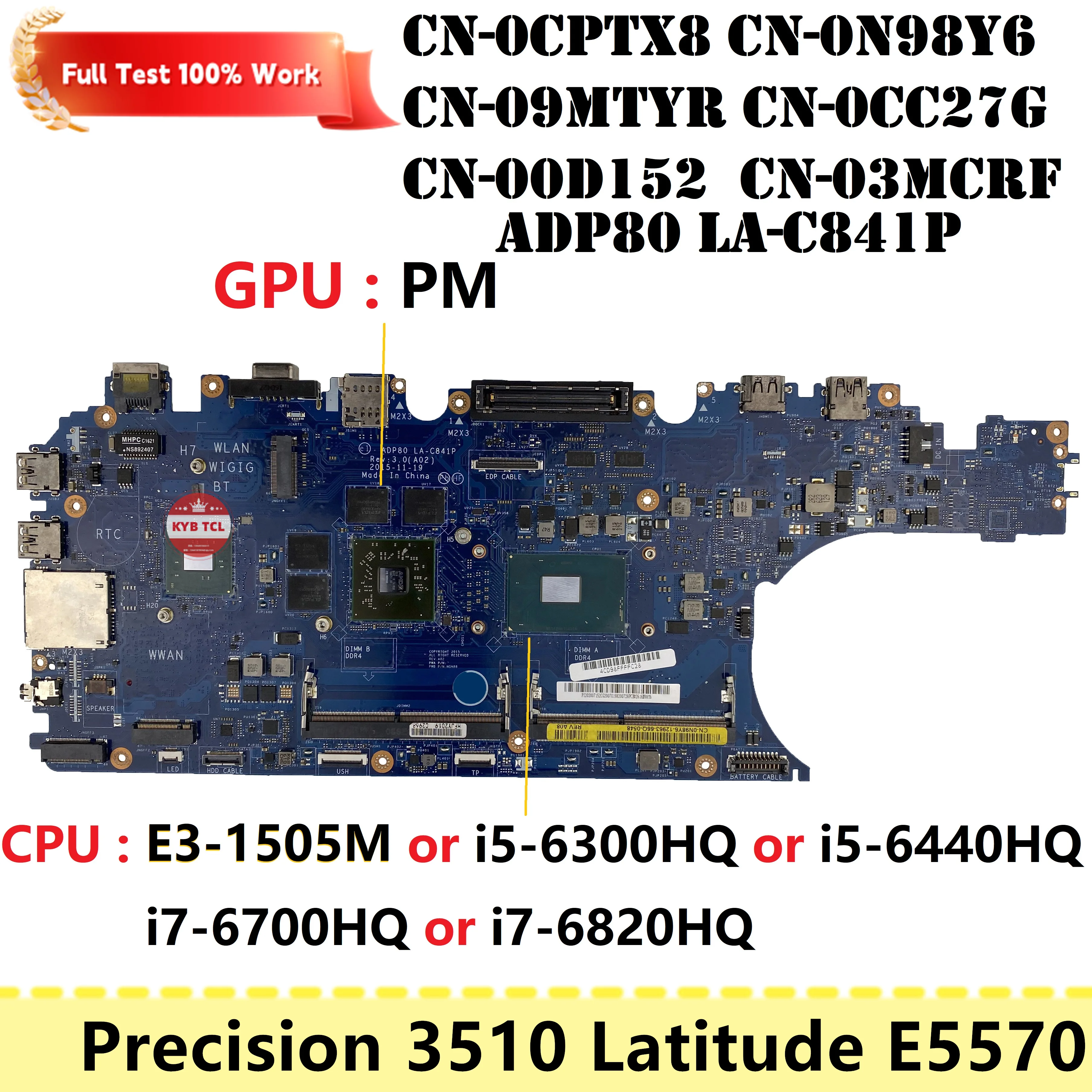 

Mainboard For DELL Precision 15 M3510 3510 Latitude E5570 5570 Laptop Motherboard Notebook 0CPTX8 LA-C841P CPTX8 0XJ3XM 0N07X6