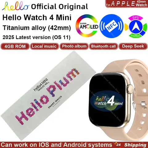 2025 New Original Hello 4 Mini Smart Watch Series 11 42mm 4G ROM GPS NFC DeepSeek Compass Clock Bluetooth Call Smartwatch Women