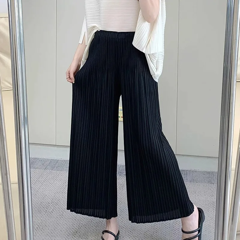 Miyake Pleated Wide Leg Pants for Women in The Summer of 2024, New Loose and Slimming Casual Straight Leg Pants, Thin Style