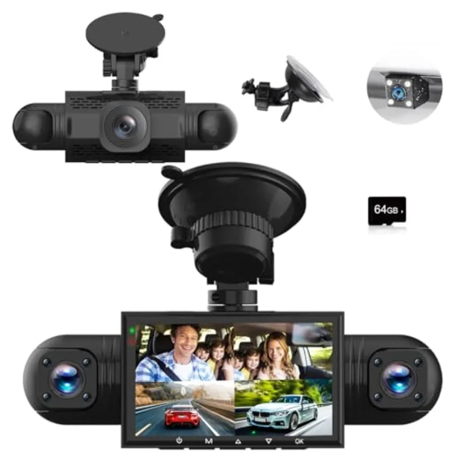 

Car dashboard camera with 360-degree view, plastic housing, black color, 1080P Full HD resolution and night vision capability