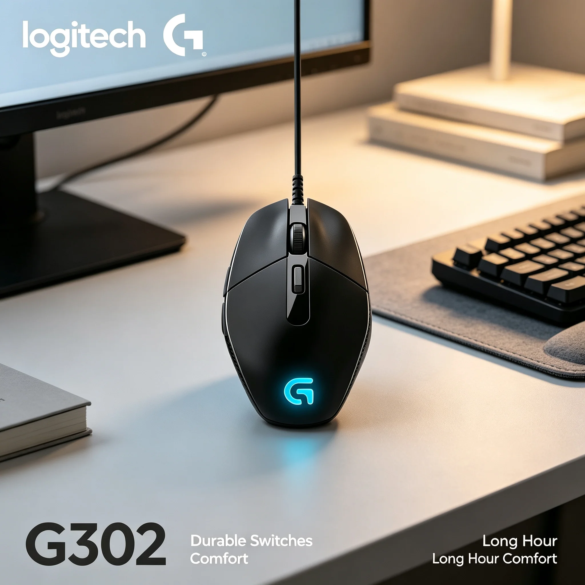 Logitech G302 Wired E‑sports Gaming Mouse Adjustable 4000 DPI Custom Macro Buttons for Valorant LOL Apex Legends Computer Game P